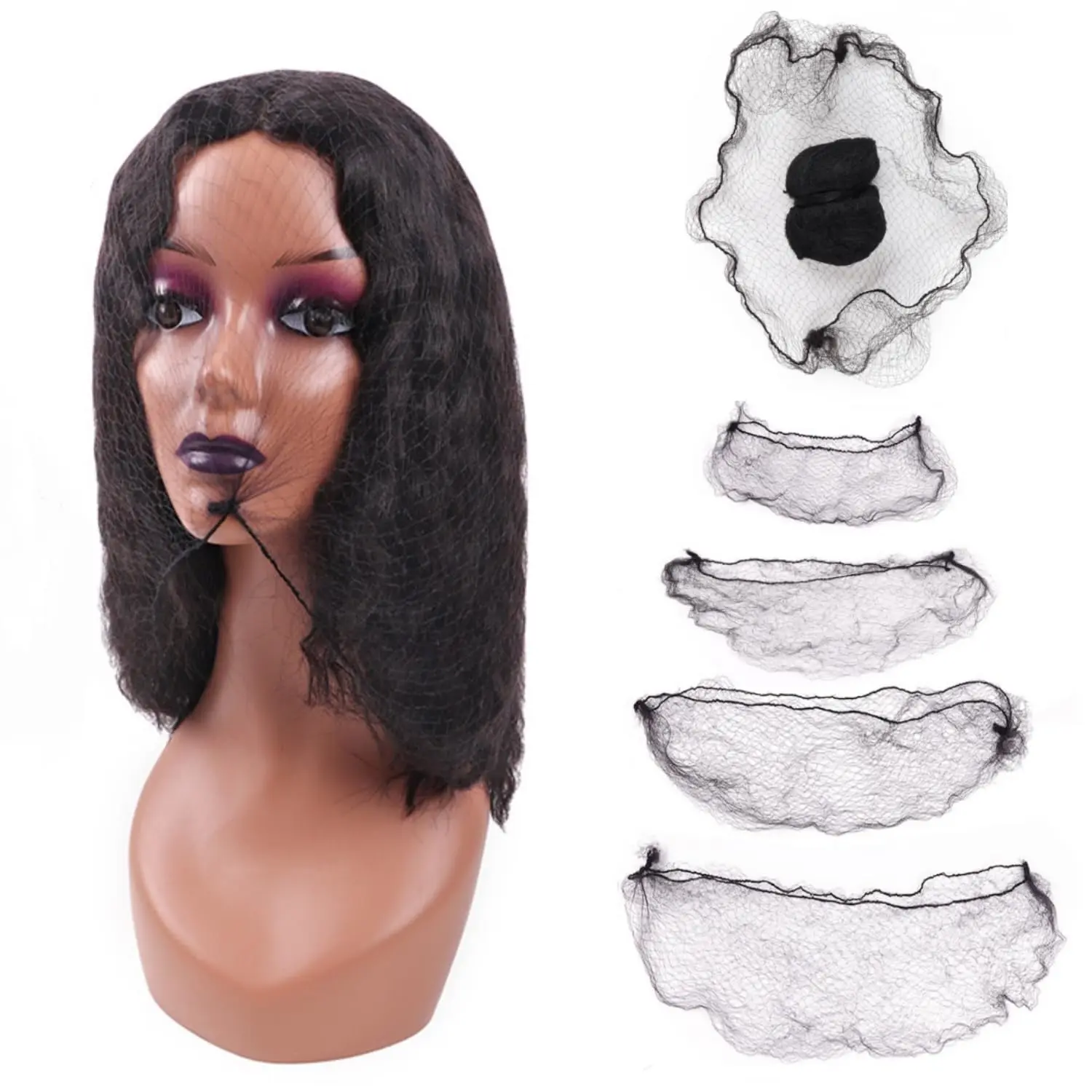 100 count Invisible Elastic Hair Nets for Long Hair, 42" X-Large Black Hairnets for Hairstyle Making, Wig Storage, Sleeping,  Service (42 inches)
