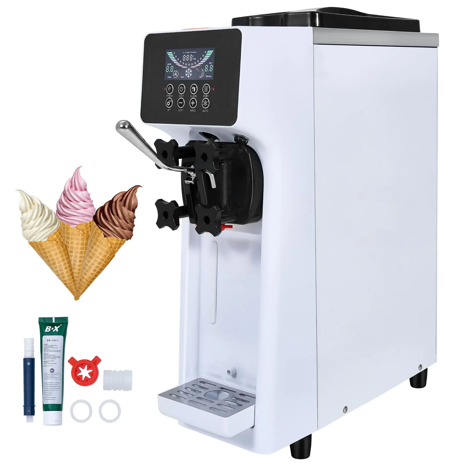 【DealsForYouDays】 VEVOR Commercial Soft Serve Ice Cream Machine, 1000W Countertop Ice Cream Maker, 10.6 QT/H Yield, 4L Hopper, 1.6L Cylinder, LCD Panel, Auto Clean & Pre-Cooling Functions, for Restaurant