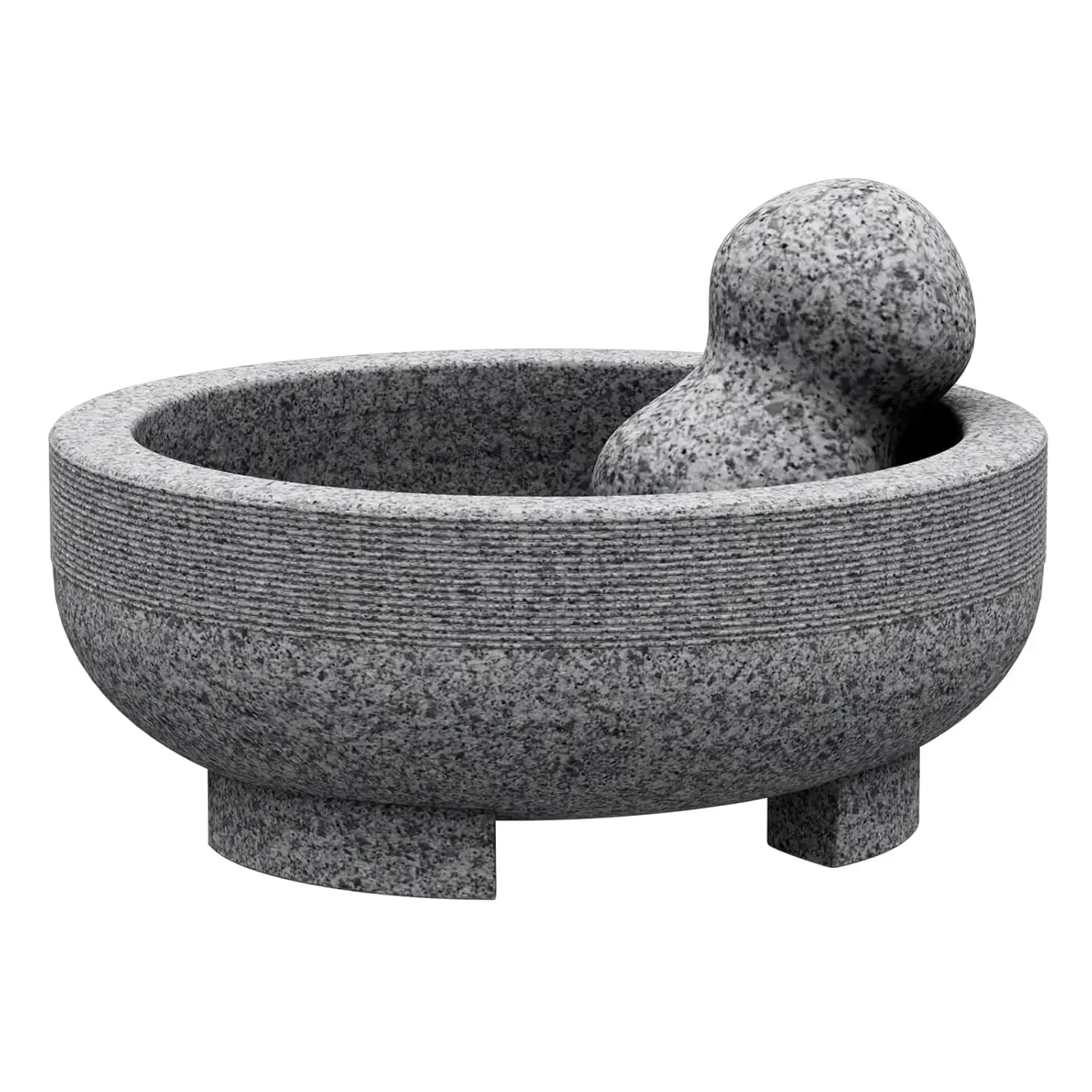 Large Mortar and Pestle Set- 4 Cup Unpolished Granite Bowl Heavy Duty Molcajete Mexicano Guacamole Pastes Pestos Salsa Bowl, Grind Seeds, Herbs, Pills, Kitchen Lab Muddler, Gray, 8 Inches