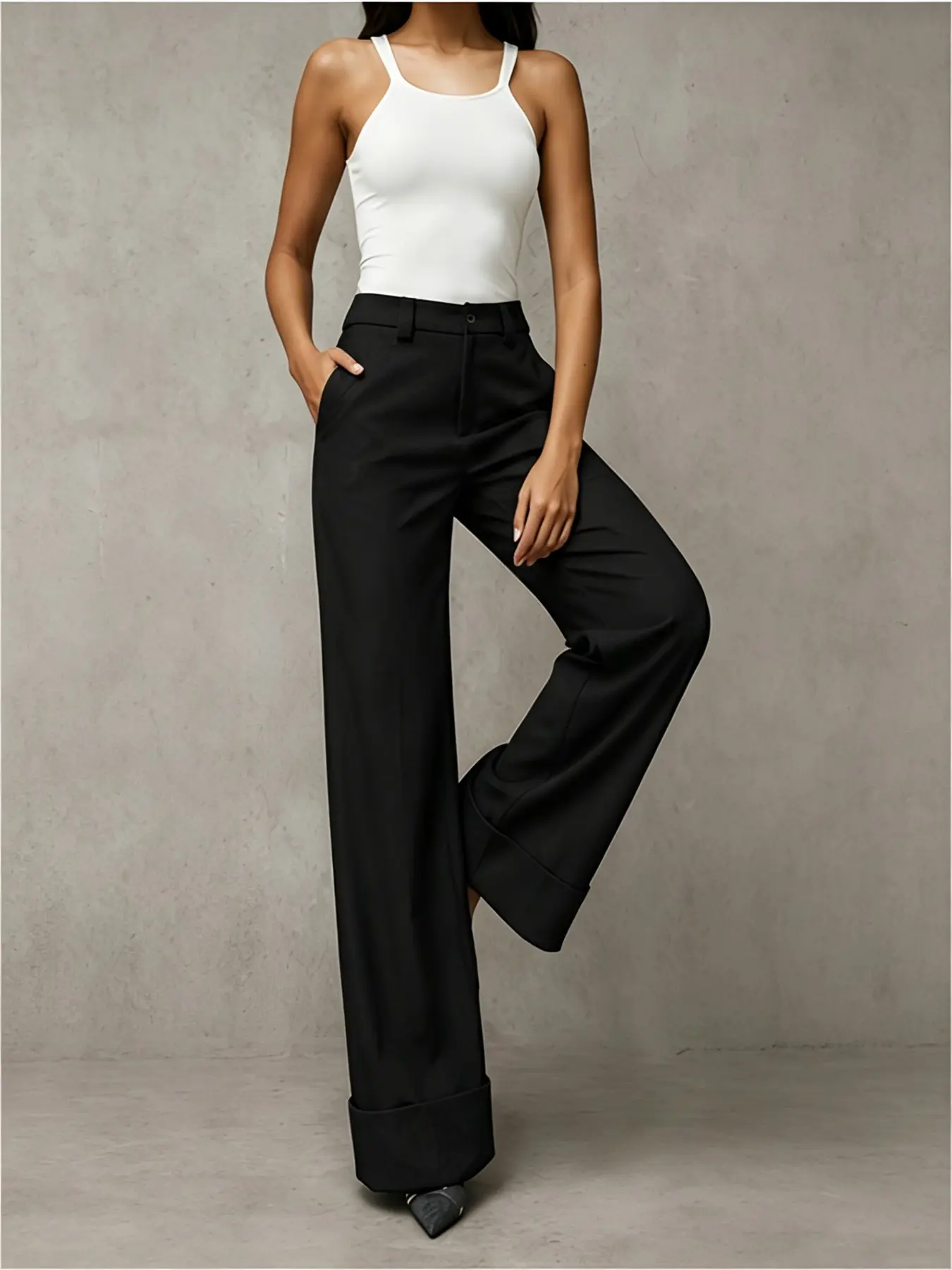 Solid Color Casual Pants with Pockets, Comfortable Everyday Wear, Versatile Design for Women, Perfect for Office & Leisure, Stylish Plain Trousers