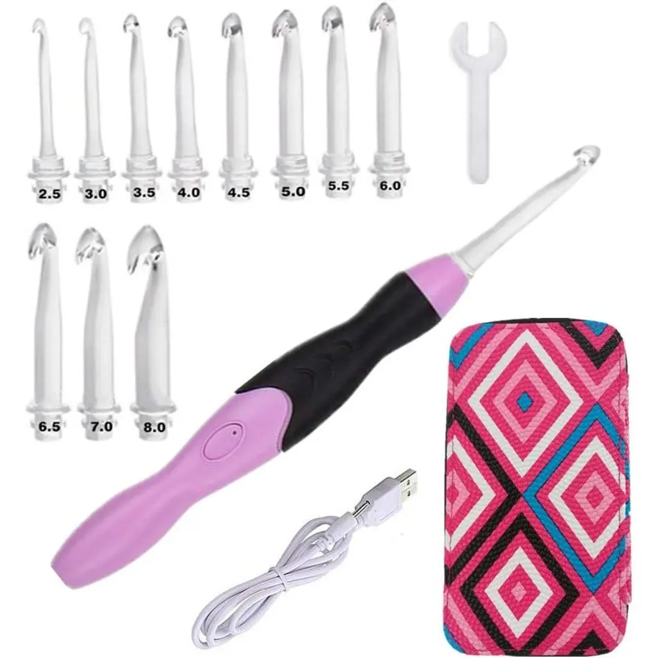 Lighted Crochet Hook Set,11 Size Rechargeable Crochet Hook 2.5~8mm | Rechargeable Crochet Hooks with USB ,Glow In Dark  for Night Crocheting
