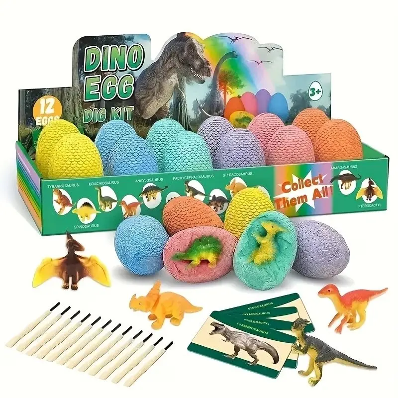 12 Unique Dinosaur Eggs & 12 Cute Fossil Dig Kits, Archaeology Dinosaur Egg Set, Party Supplies, Ideal Birthday Gift, Christmas Gift