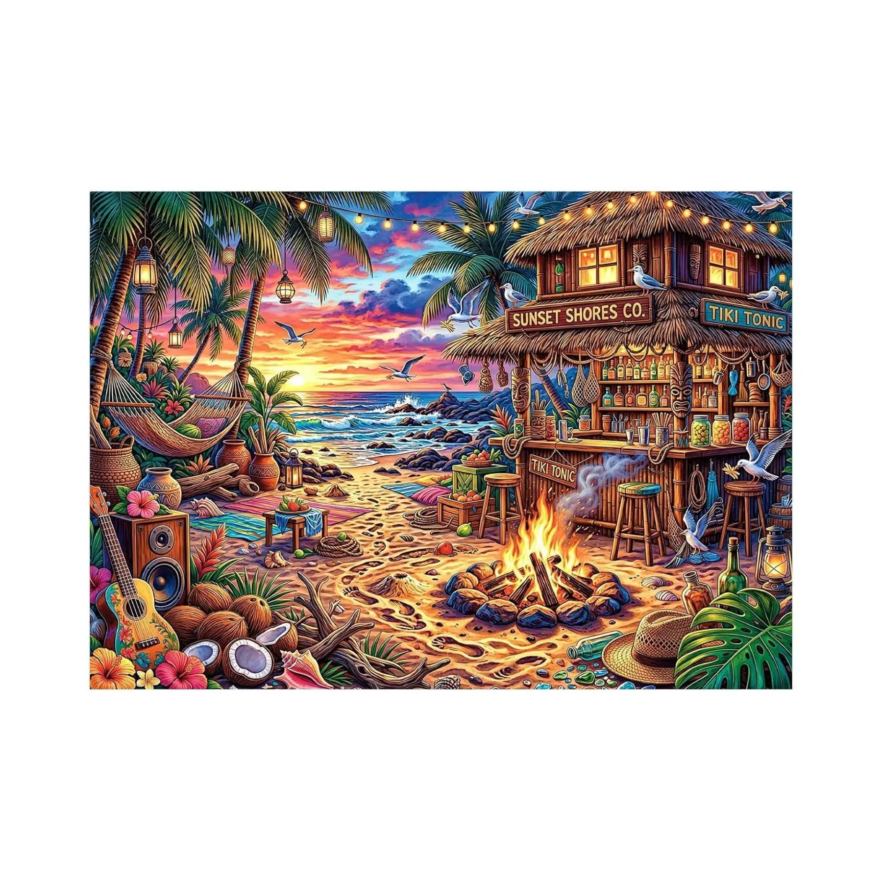 1000 Piece Beach Puzzles for Adults, Seaside Bar Puzzles for Adults 1000 Pieces, Vacation Jigsaw Puzzle, Impossible Hard Difficult Fun Challenging Beach Bar Adult Puzzles