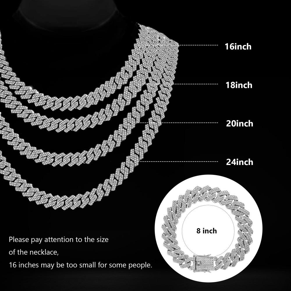 2-Pack Cuban Necklace & Bracelet Set, Hip-Hop Style Jewelry Set, Fashion Cuban Chain with Dragon Beard Buckle Design (14mm Necklace), Ideal for Parties, Gatherings, Christmas & Halloween Gifts