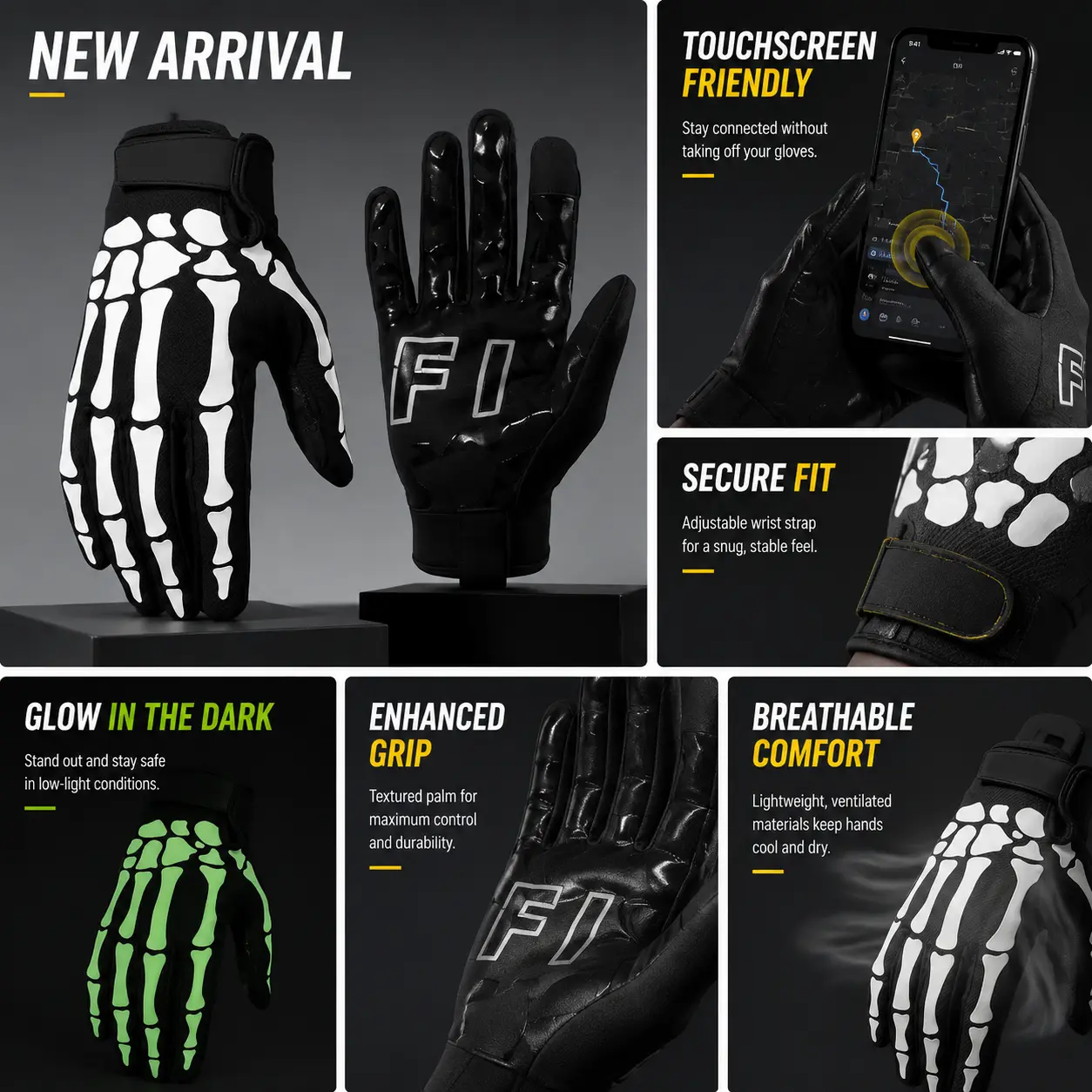 High-Performance Glow-in-the-Dark Sports Gloves for Football, Baseball, Disc Throwing, Cycling, and Off-Road Motorcycling — Flexible Silicone Grip, Impact-Resistant Padding, Breathable Mesh Back, Unisex Fit