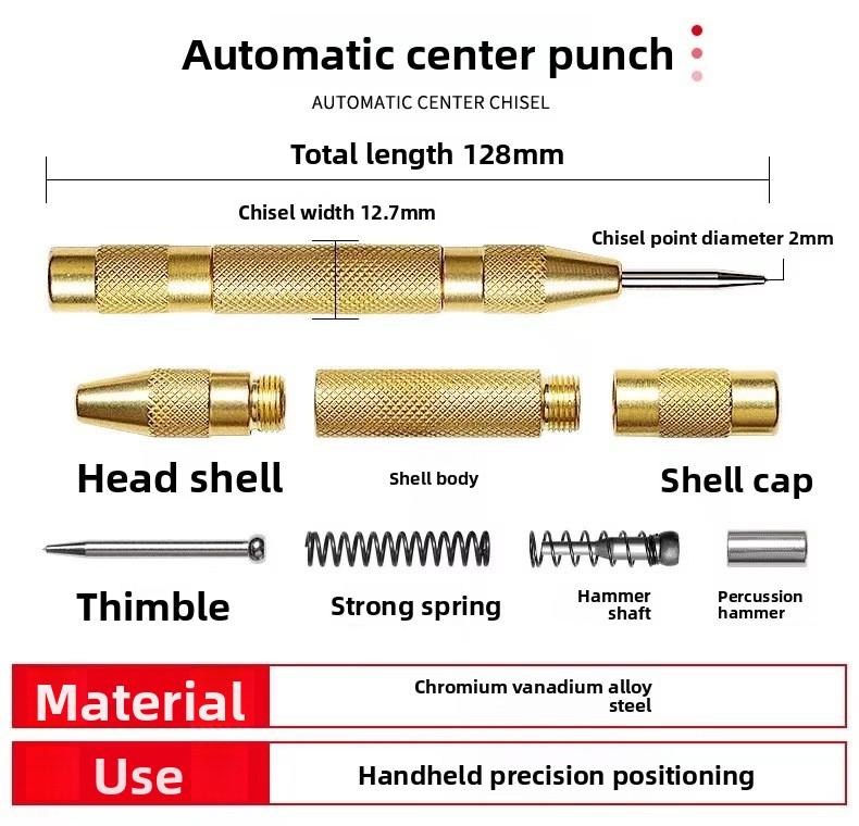 Cross-border center punch, automatic spring-loaded locator, glass punch needle, window breaker punch, centering punch