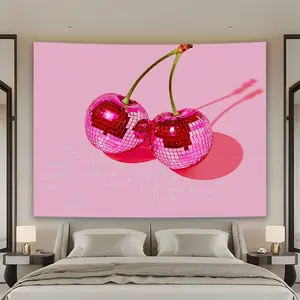 1pc Mirror Cherry Summer Vitality Tapestry, Polyester Fiber Material, Suitable for Living Room, Bedroom, Office, Parties, and Other Scenes, Home Goods, Holiday Gift, Christmas Birthday Gift, Holiday Party Giveaway, Birthday and Holiday Events