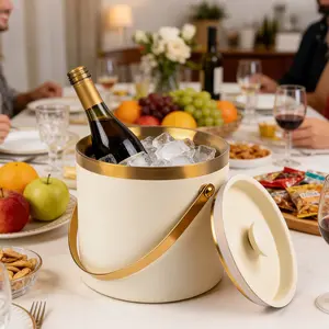 Ice Bucket, Insulated Beverage Tub 3L with Lid, Double Wall Vacuum Insulated Ice Pail with Drain Plug & Ice Scoop, Wide Mouth Wine Champagne Beer Chiller, Bar Ice Holder for Party Picnic KTV, White, 7.48x7.28in
