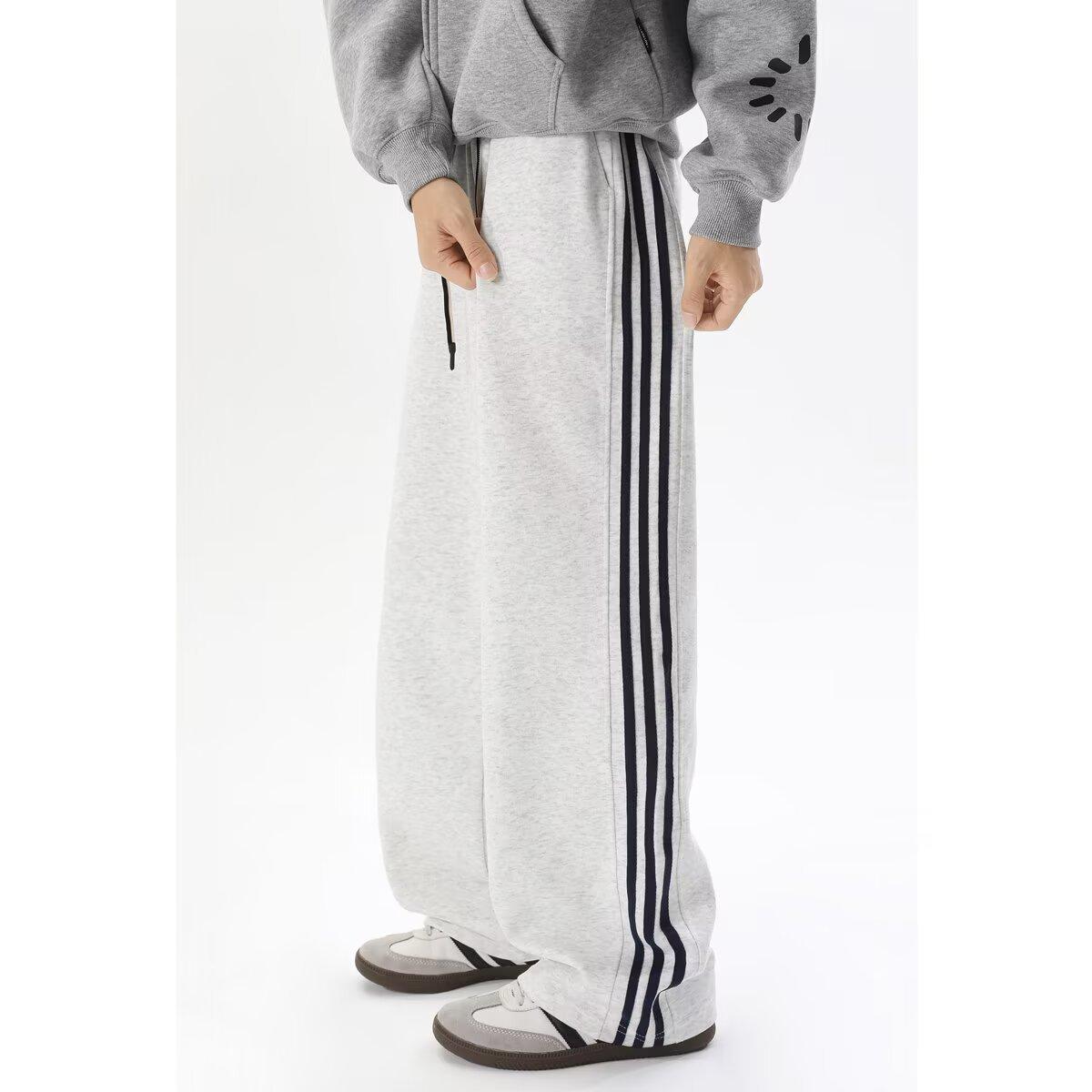 YYK Brand: Men's American Retro Casual Pants - 3-Stripe Design with 3D Waistband Trim; Spring/Autumn Straight-Leg, Loose-Fit Athletic Sweatpants