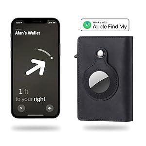 Slim Wallet for AirTag Genuine Leather RFID Credit Card Holder Automatic Pop up Wallet |   Slim Design Multipurpose Accessory for AirTag Case for Men (Black Leather)\u2026