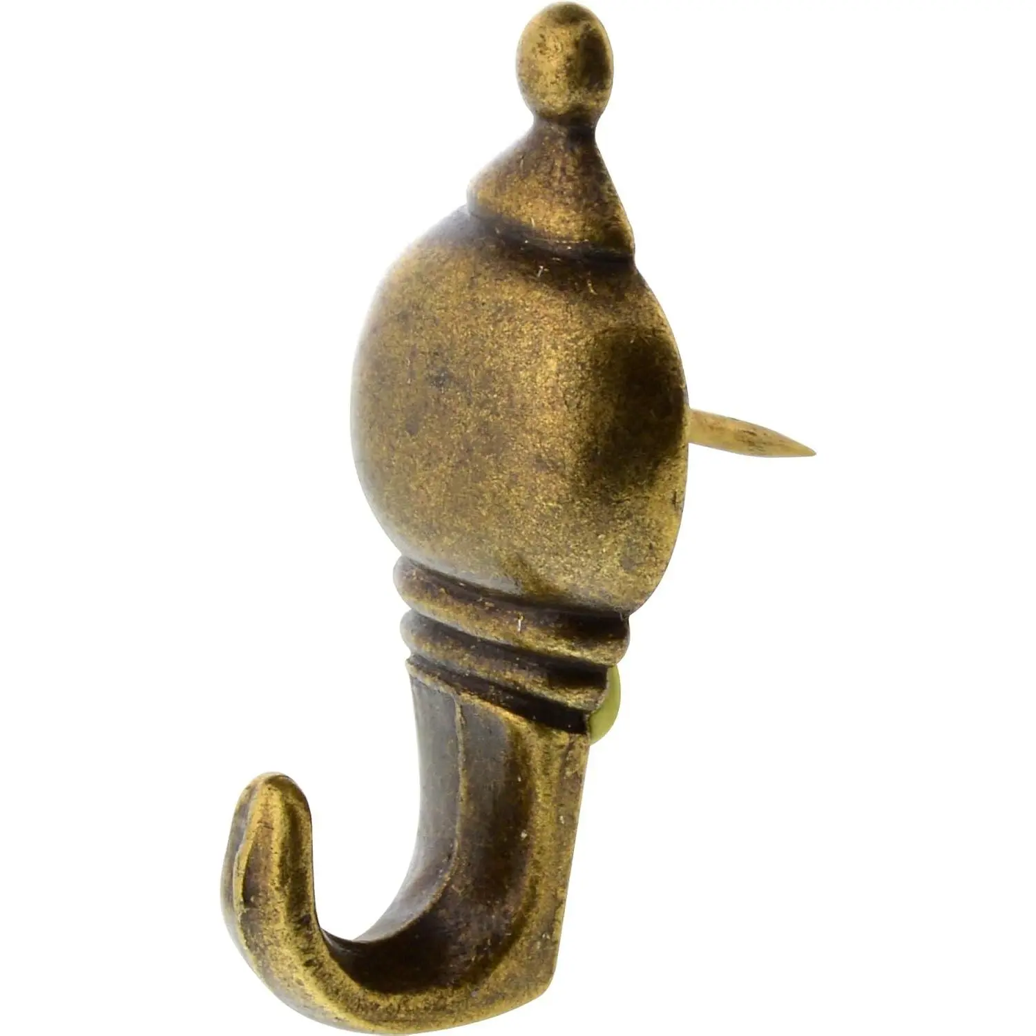 Hillman Decorative Traditional Push Pin Hanger, 10lb Capacity, 3-Pack, Antique Brass - Brass-Plated Finish, Tool-Free Removable Hook for Hanging Posters, Pictures on Drywall or Plaster