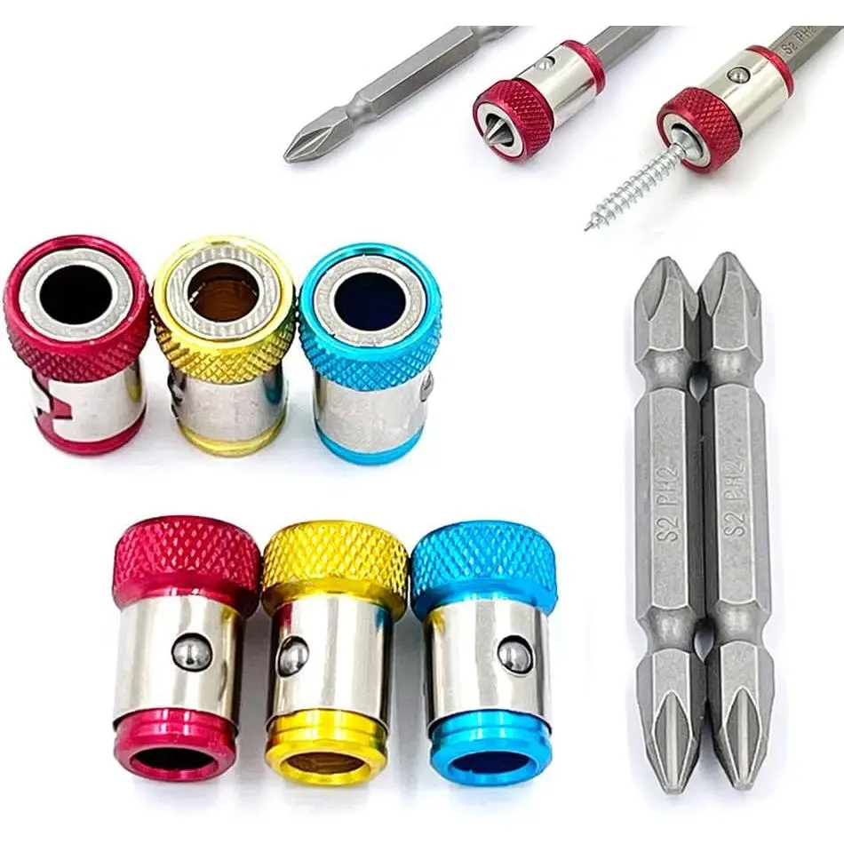 6 Pieces Magnetic Screw Ring With 2 Pieces Ph2 Screwdriver Bit Set,Magnetizer Screw Removable For 1/4 Inch/6.35mm Hex Screwdriver and Power Bits (MIX)