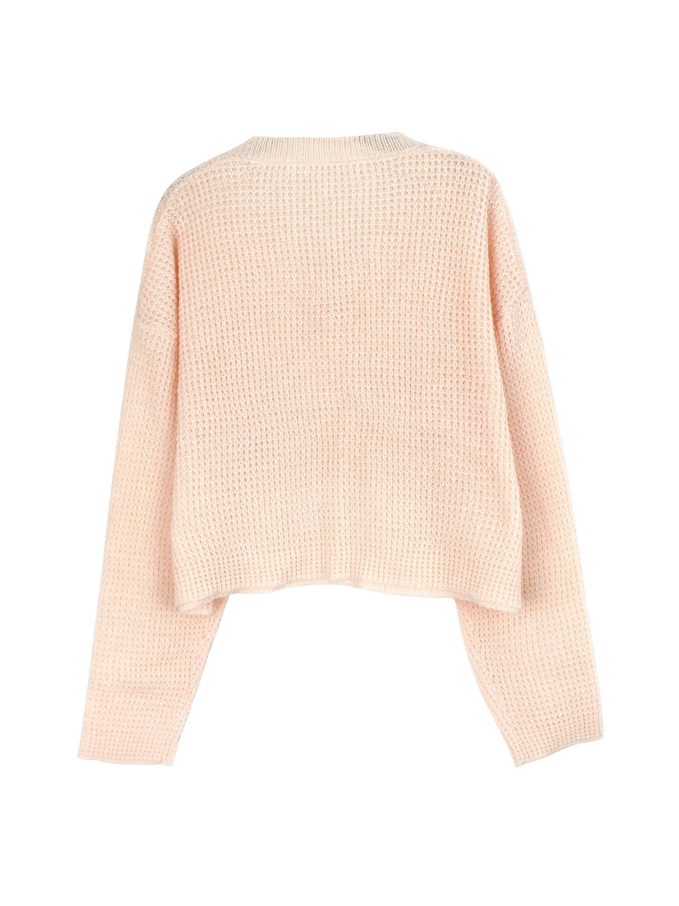 Women's Textured Drop Shoulder Crop Sweater, Basic Soft Casual Long Sleeve Deep V Neck Jumper for Fall & Winter, Women's Knitwear Top for Daily Wear