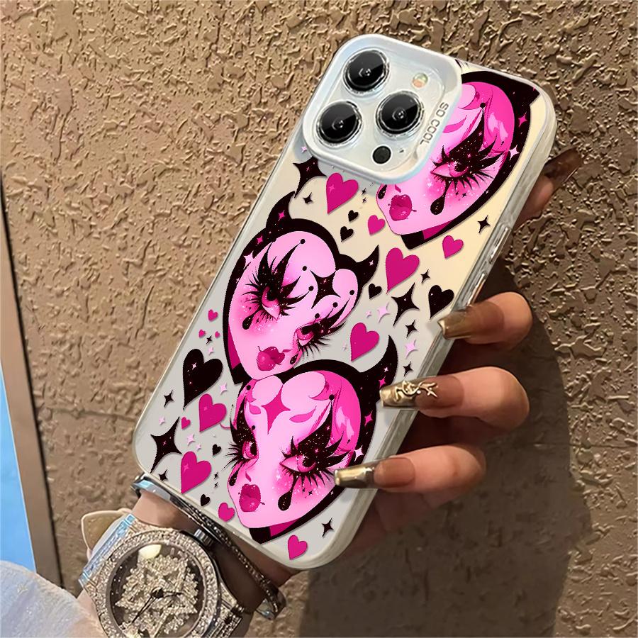 Phone case: 1pc Pink Devil Heart Pattern Phone Case Suitable for Apple iPhone11 12 13 14 15 16 17 PRO MAX X XR XSMAX 7 8Plus Shock Proof Vintage Funky Cute Fashion Can be given to a lover, Can be given to friends