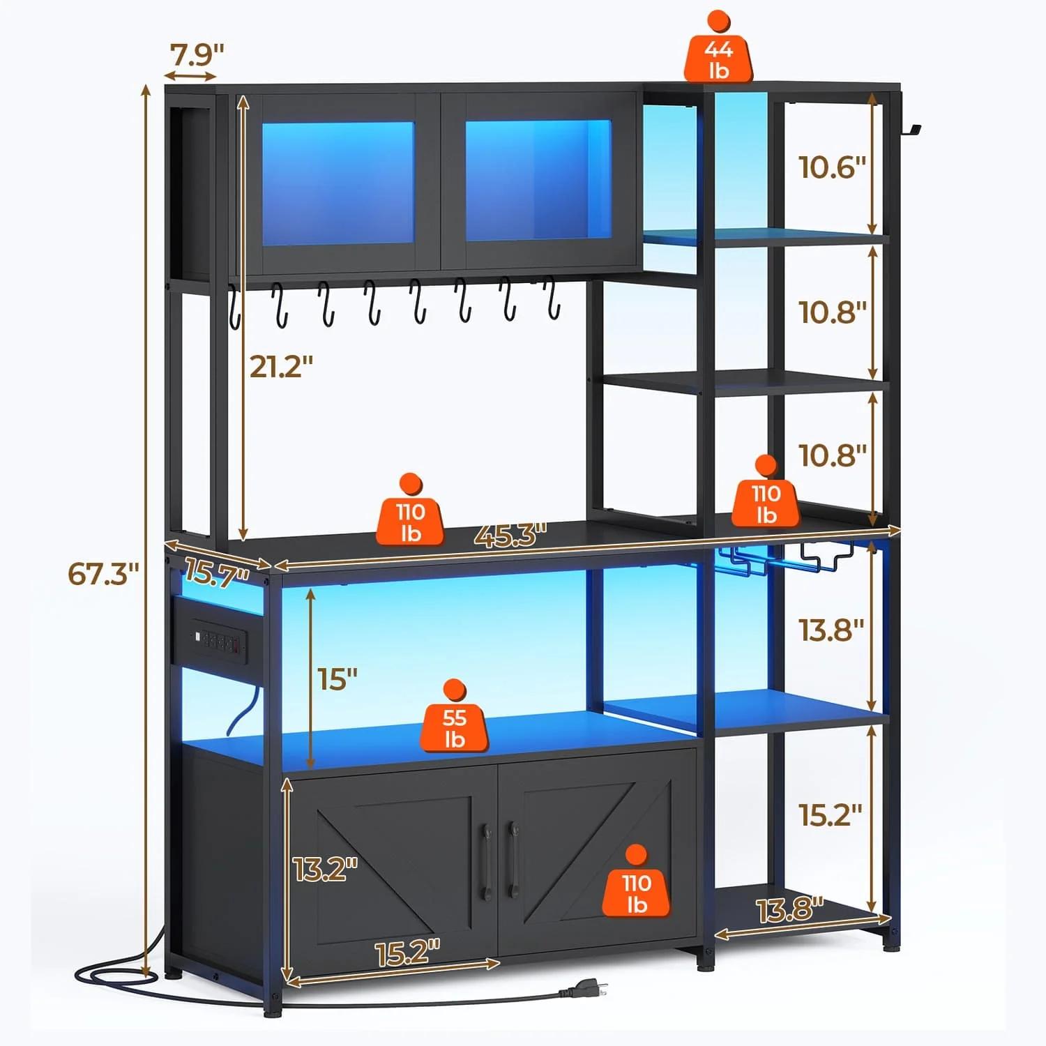 Sikaic 45.3 Inches Farmhouse Coffee Bar with Power Outlet Black Sideboard Buffet Cabinet Sideboard Storage Cabinet