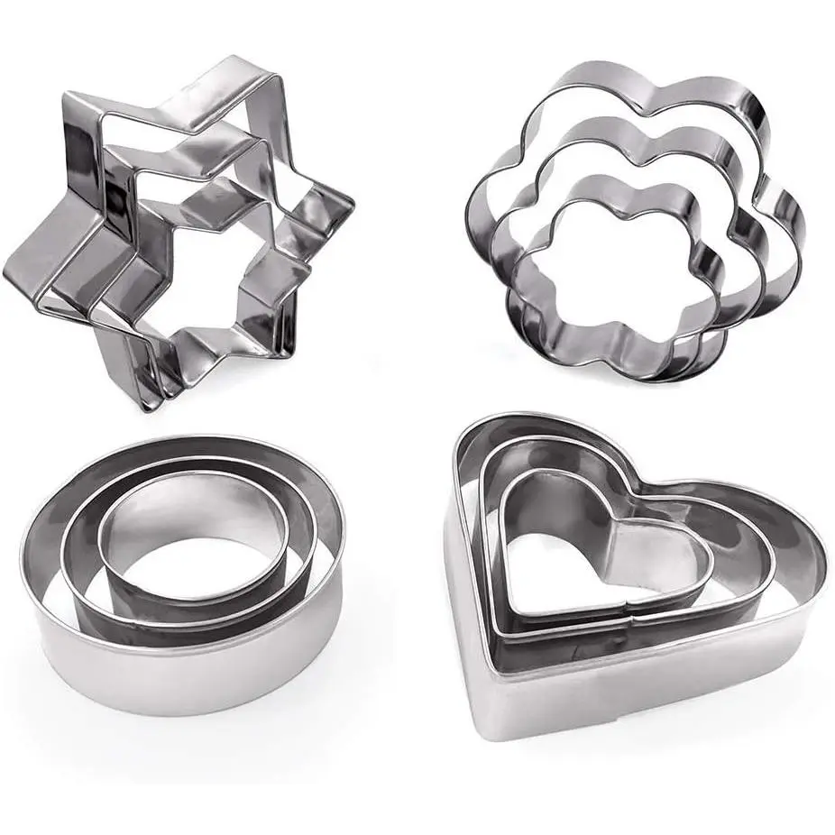 Cookie Cutters Set 12 count: Flower Round Heart  Shape Cookie Mold | Stainless Steel Cookie Cutters Variety Pack 3 Size Options, Biscuit  for Baking & Art Crafting
