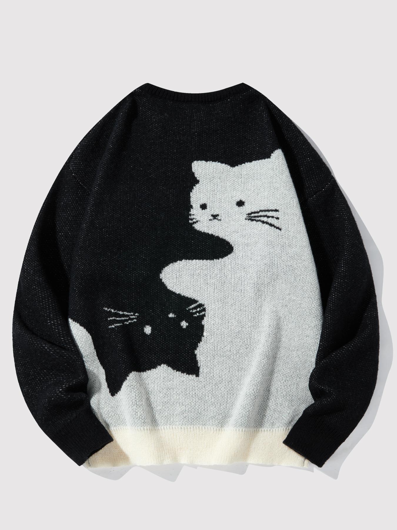 #Springfresh Love Men's / Unisex Cartoon Cat Jacquard Crew Neck Sweater Loose Casual Long-sleeve Knitwear Fashionable Autumn and Winter Knitwear Daily Wear Pullover College Style Versatile Trendy Brand SpringStatements