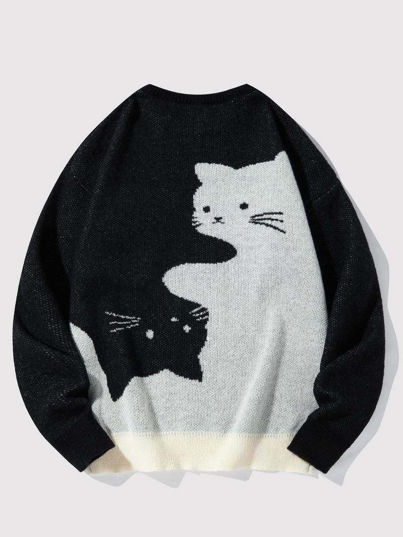 #Springfresh Love Men's Cartoon Cat Jacquard Round Neck Sweater Loose Casual Long Sleeve Knitted Sweater Autumn/Winter Fashion Men's Knitted Sweater Daily Wearing Pullover Top Same Style for Men and Women Party Leisure Halloween Academy Style Work Outdoor #Springfresh Love Men's Cartoon Cat Jacquard Round Neck Sweater Loose Casual Long Sleeve Knitted Sweater Autumn/Winter Fashion Men's Knitted Sweater Daily Wearing Pullover Top Same Style for Men and Women Party Leisure Halloween Academy Style Work Outdoor