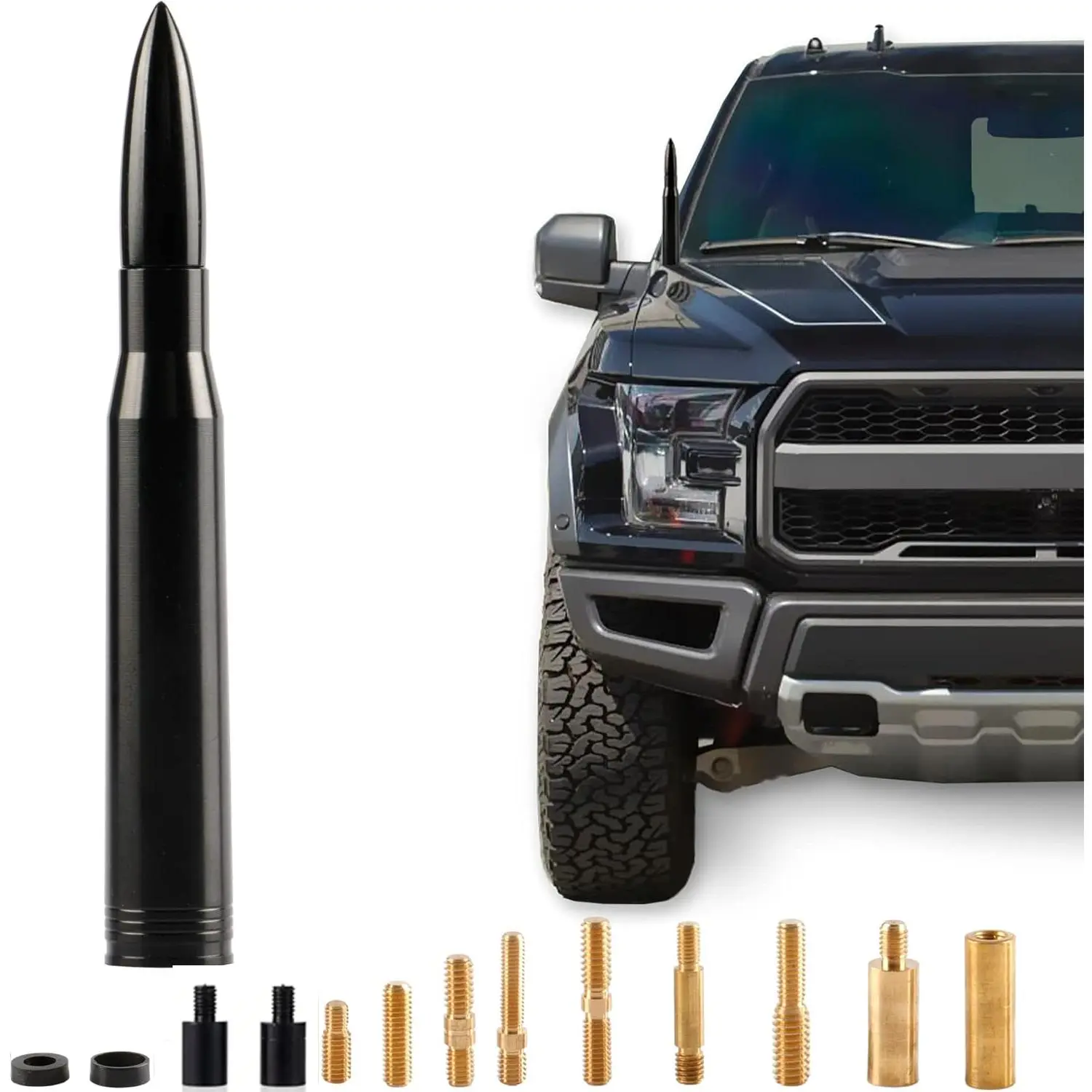 New Upgrade Stubby Bullet Antenna - 8-Studs Bullet Shape Car/Truck Exterior Accessory, Replacement for Ford F150 F350, RAM 1500, GMC Heavy Duty Pickups, Vehicle Decor, Ideal for Men's Birthday Gifts Grandpa Gifts, Car Gadgets, Father Gifts