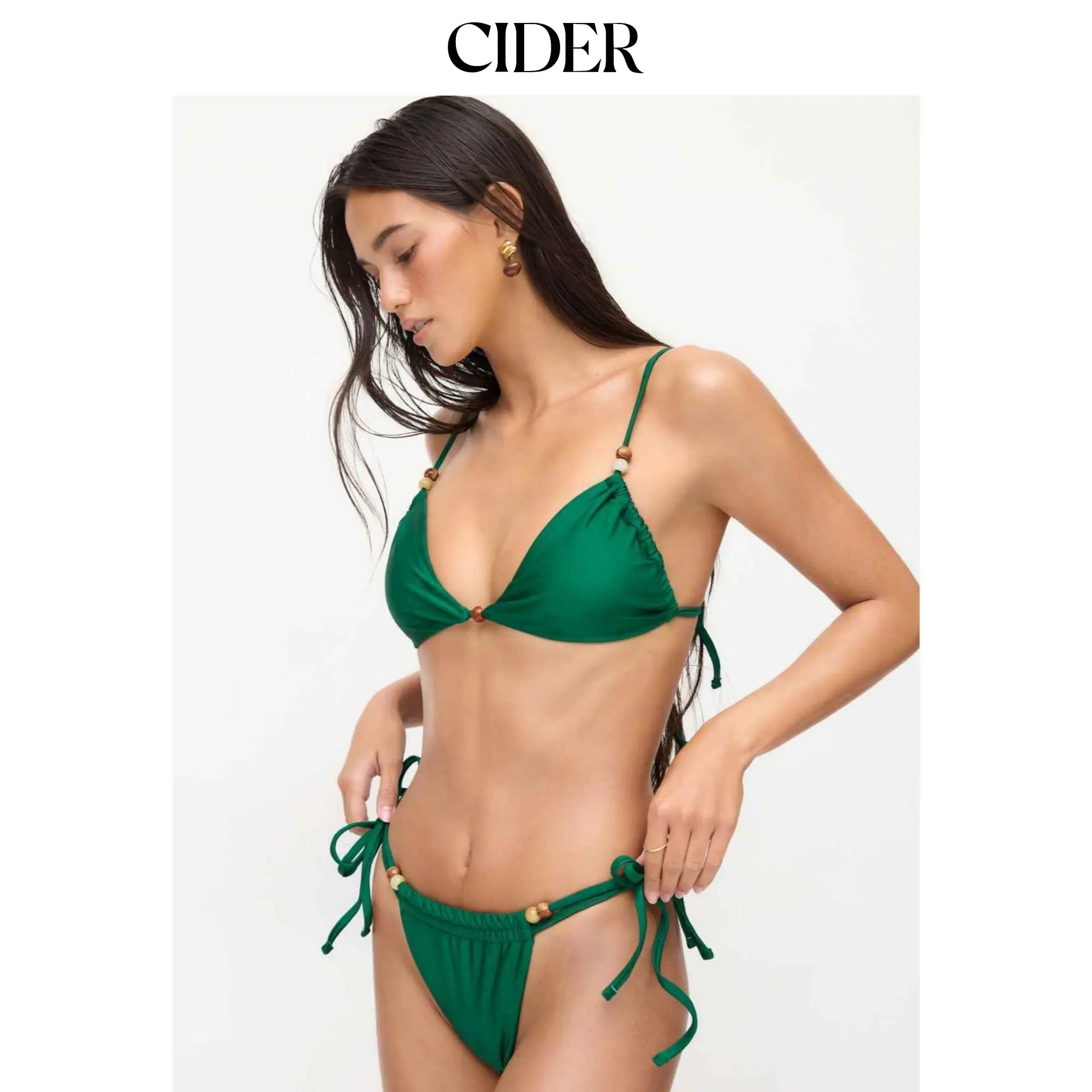 Cider High Stretch Sweetheart Triangle Bikini Set With Bead Detail