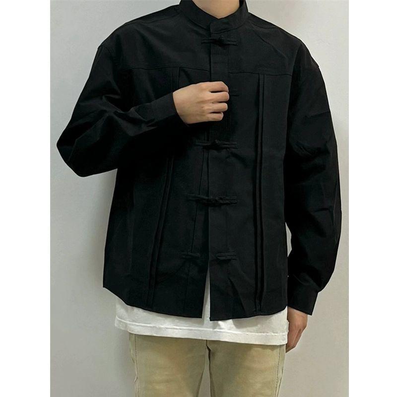 Chinese-Style Men's Wear, Mandarin Collar Tang Suit Shirt for Men, Long-Sleeved Autumn Premium Design with a Roguish Charm Top