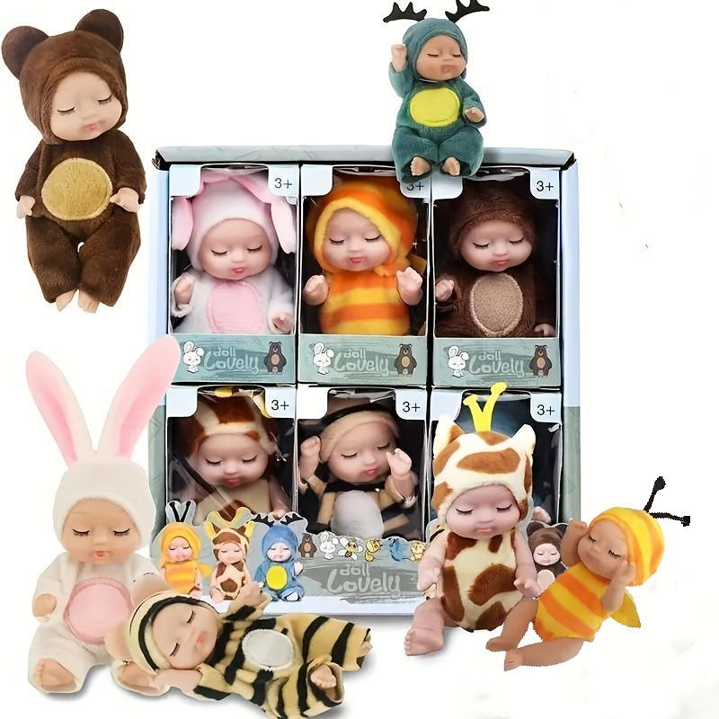 6 Counts/set Mini Animal & Insect Shaped Cute Lifelike Newborn Reborn Doll, Sleeping Doll, Sleepy Doll, Children's Toy Dolls Gifts Gift Box #GLOBAL PICKS
