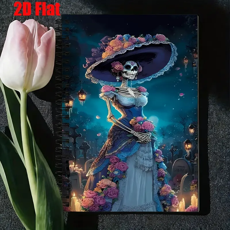 1 Day of the Dead Skeleton Spiral Coil Notebook, 5.7x8.26 Inch, High-Quality Lined Pages, Durable Binding, Halloween Party Journal, Dia de los Muertos Celebration Notes, Gothic Art Sketchbook, Festival Gift for Art Enthusiasts [2D] Flat