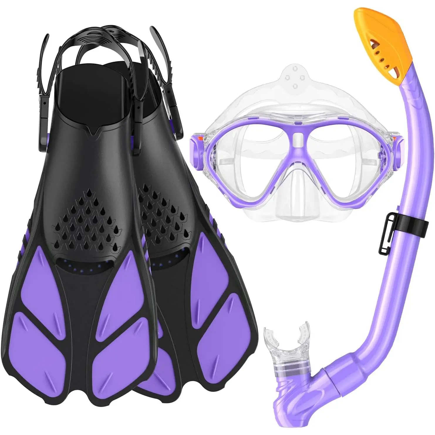Snorkel Set, Mask Fins Snorkeling Gear for  Anti-Fog Swim Goggles 180 Panoramic View Dry Top Snorkel and Dive Flippers Combo with Travel Bag for Snorkeling  Swimming Diving
