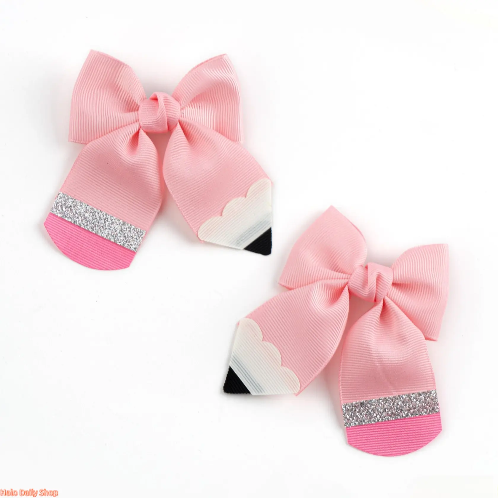 2-Pack Cute Grosgrain Ribbon Pencil Hair Bows with Secure Alligator Clips, Back-to-School Daily Wear Fashion Accessory Gift, Travel Essential