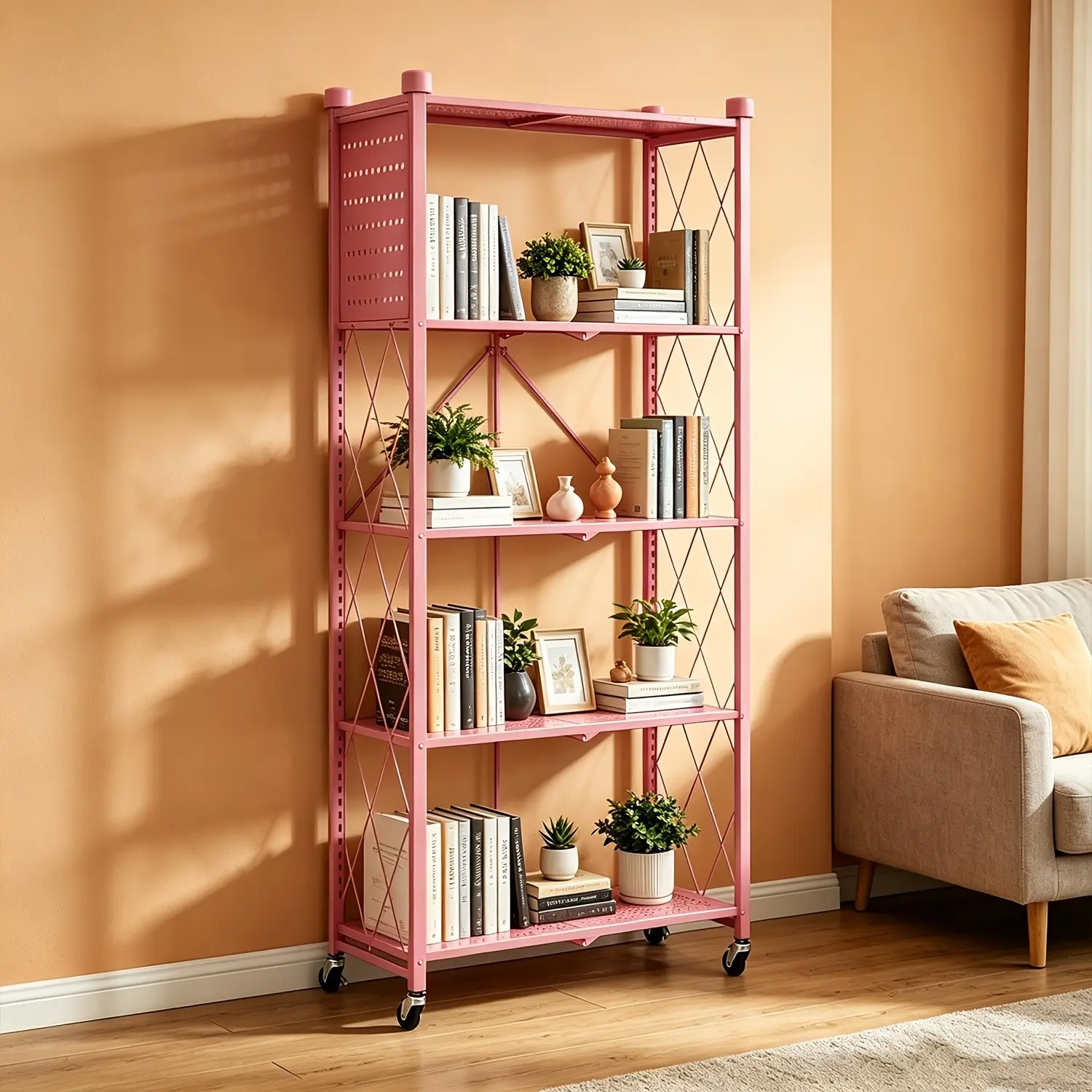 1pc 2/3/4/5-Tier Outdoor Shelving Unit, No Assembly Required, Foldable Multi-Tier Storage Rack With Casters, Portable Storage Rack, Outdoor Storage Rack, Ideal For Homes, Offices, Dorm Rooms, And Bedrooms-Easily Organize And Store Your Belongings