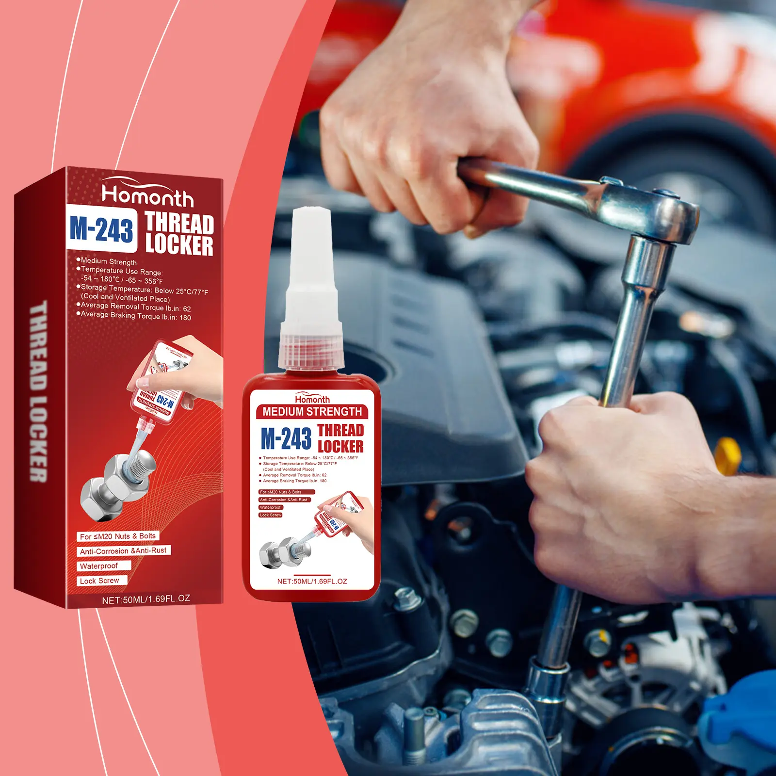 Homonth Automotive Thread Lock Sealant, Automotive Special Anti-Thread Lock Nut Bolt Rust Sealant