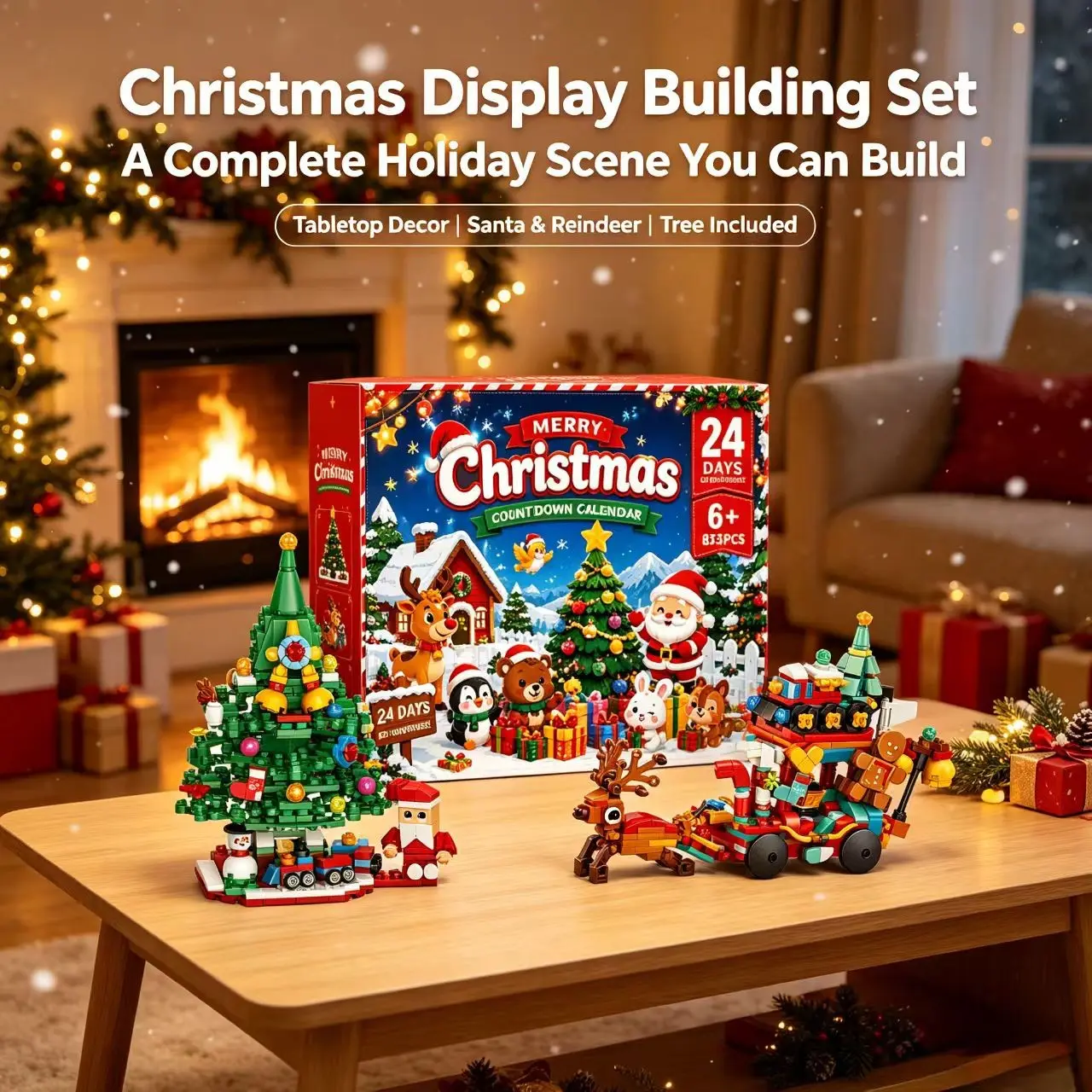 Christmas Building Blocks Creative Assembly Toy, Kids Christmas Craft DIY Puzzle Gift, Educational Christmas Scene Builder Set