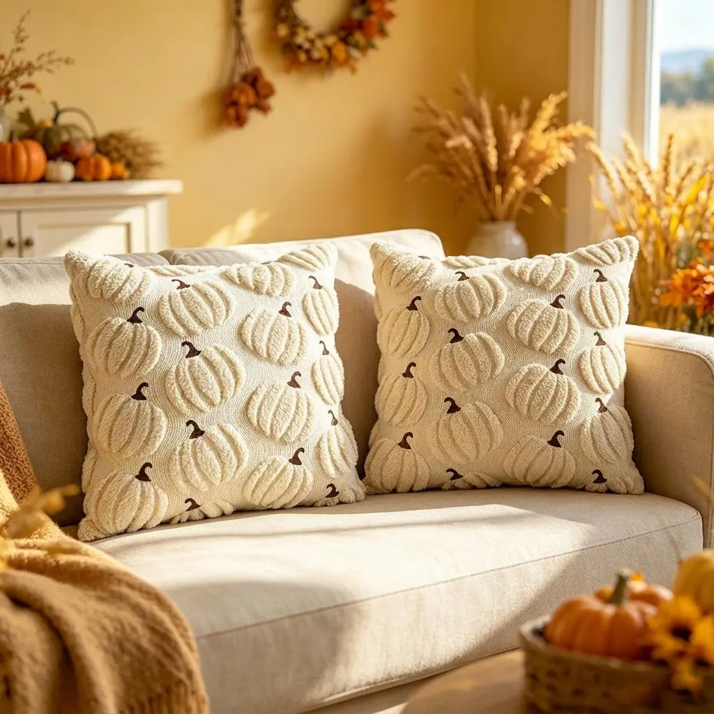 Halloween Plush Pumpkin Cushion Covers, Cushion Slipcovers, Soft Skin-Friendly, Zipper Closure, Home Decor, Living Room, Bedroom, Sofa Use