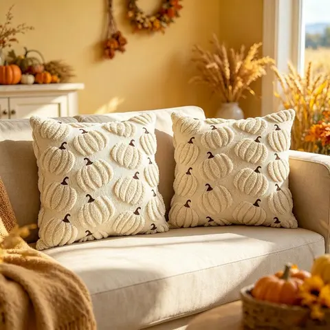Halloween Plush Pumpkin Cushion Covers, Soft Skin-Friendly, Zipper Closure, Home Decor for Living Room, Bedroom & Sofa, Couch Cushion Covers