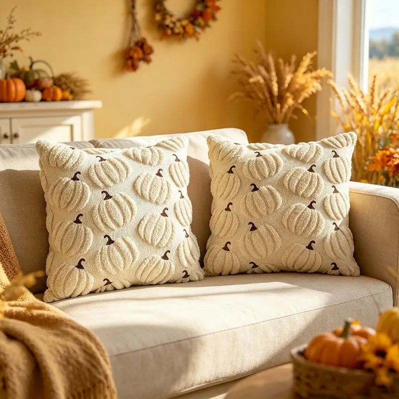 Halloween Plush Pumpkin Cushion Covers, Soft Skin-Friendly, Zipper Closure, Home Decor for Living Room, Bedroom & Sofa, Couch Cushion Covers