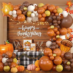 Thanksgiving Balloon Arch Kit, Pumpkin Fall Balloon Arch Kit with Orange Coffee Brown White Garland for Fall Baby Shower Thanksgiving Decorations Autumn Birthday Party