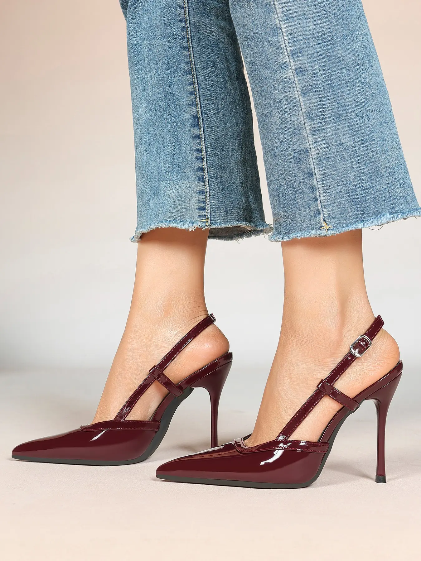 Women's Smooth PU Pointed-Toe Elegant Stiletto Heels, Triple-Cross Strap Sandals with Adjustable Metal Buckle Ankle Strap, Open-Back Design for Evening, Bar, and Party Wear, Elegant Heeled Sandals