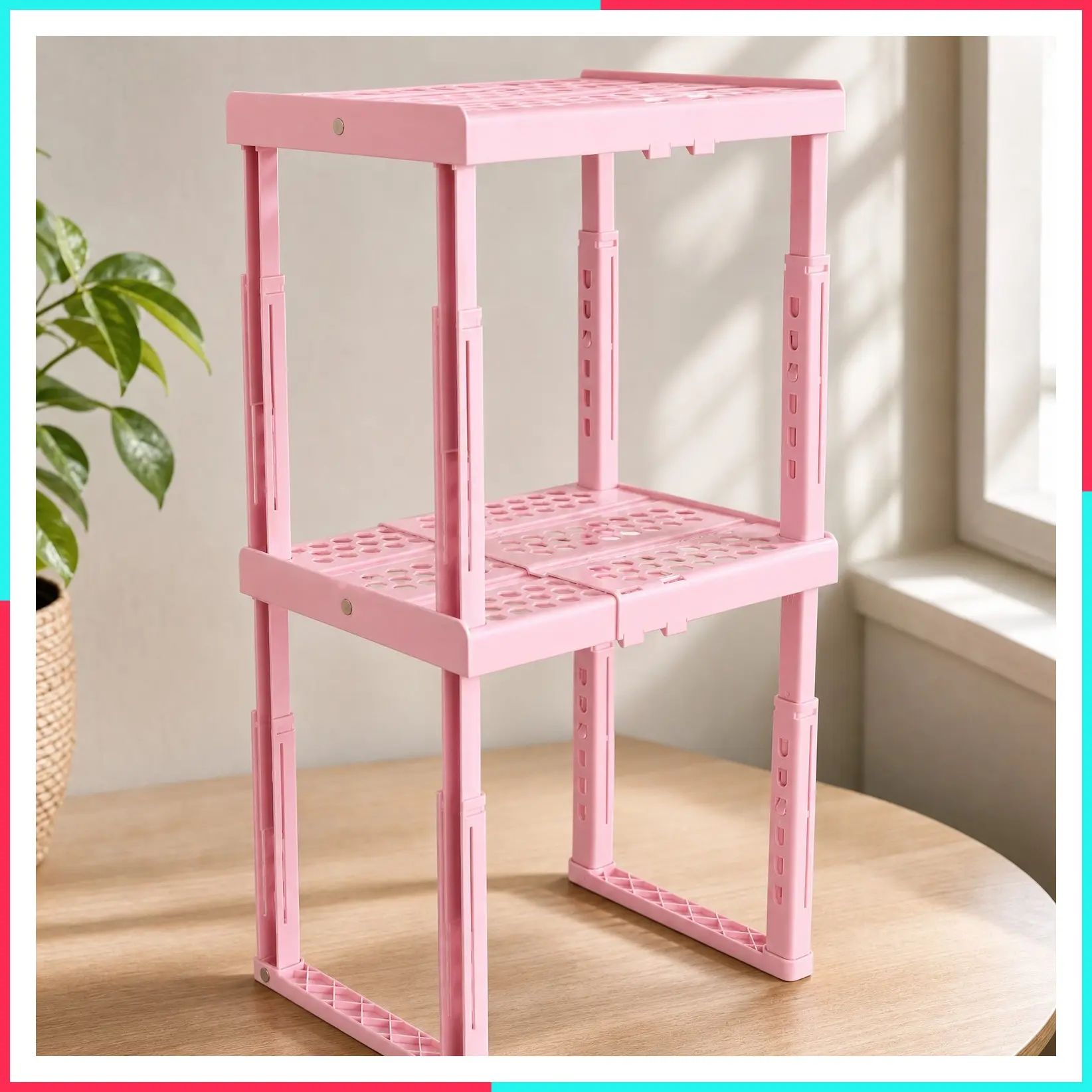 Pink Locker Shelf with Adjustable Height and Width, Stackable Organizer Shelves for Gym, Work & School, Back to School Accessories, Pack of 2