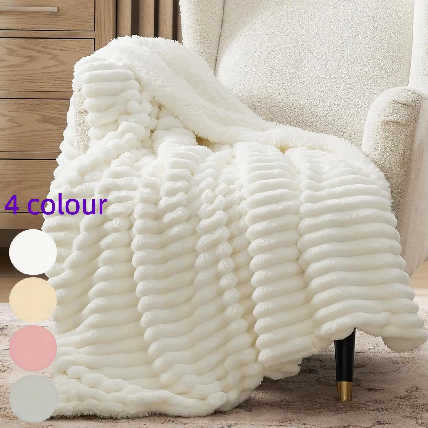 1pc Dual-Sided Plush Blanket, Soft and Warm Fleece Thick Blanket for Sofa, Ideal Gift for Women, Room Decor, Cream, 50x60 Inches