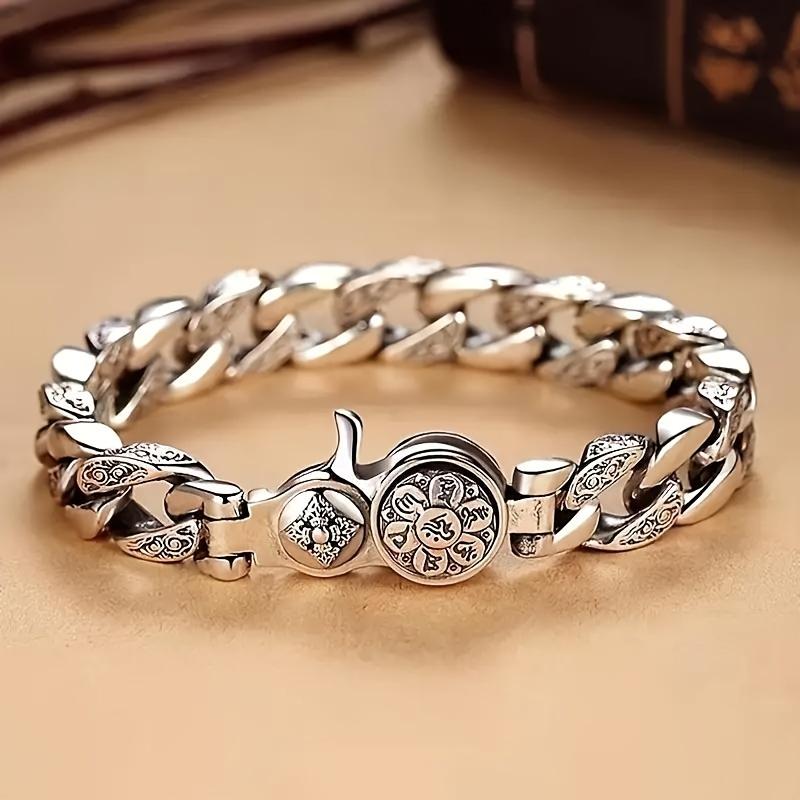 S925 Silver Plated Rotatable Fashion Bracelet, Peace And Good Luck Bracelet, Timeless Retro Design, Domineering Cool Bracelet Unisex Neutral Style