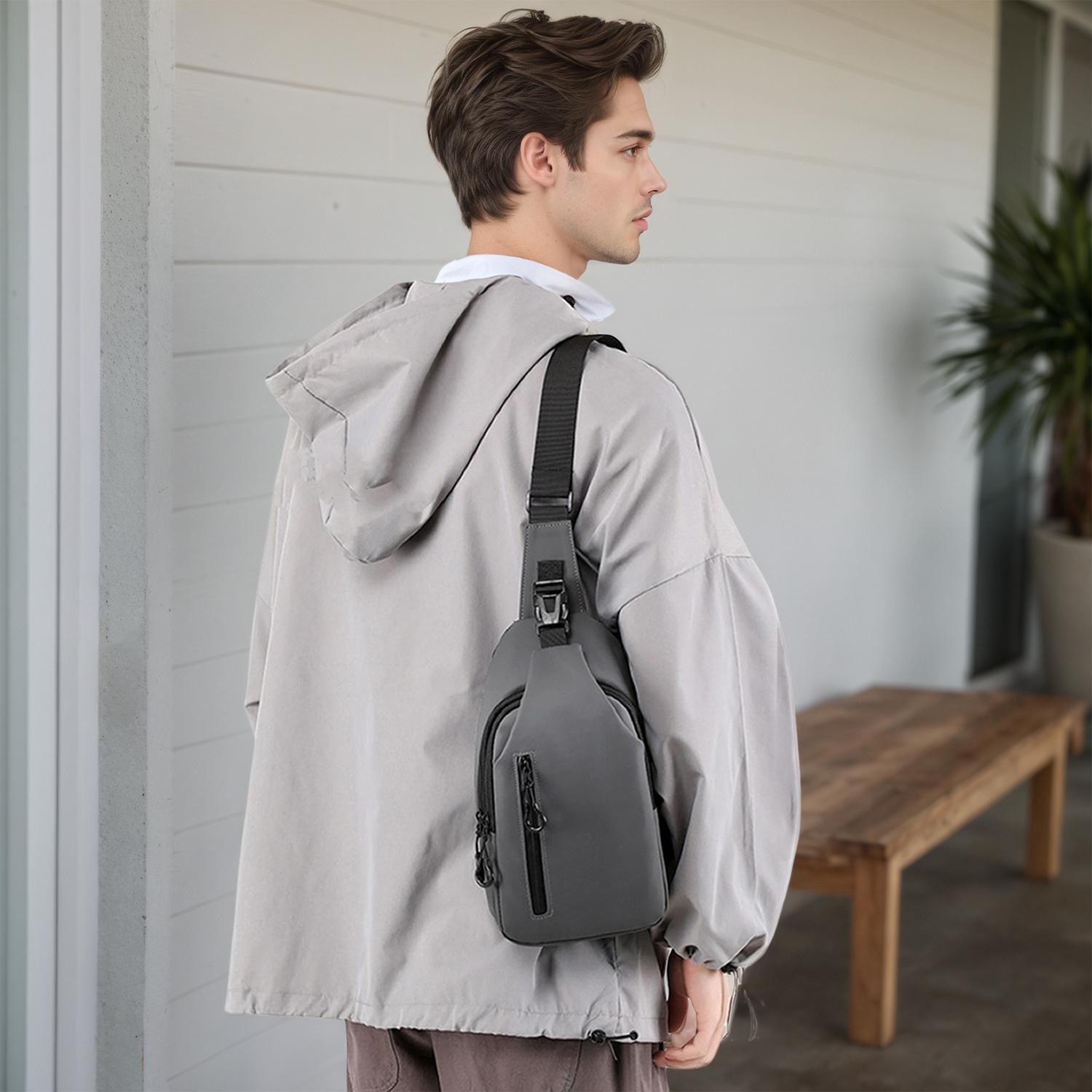 Men's Versatile Sling Chest Bag - Removable Adjustable Strap & Zipper Pockets Shoulder Bags for Business Travel