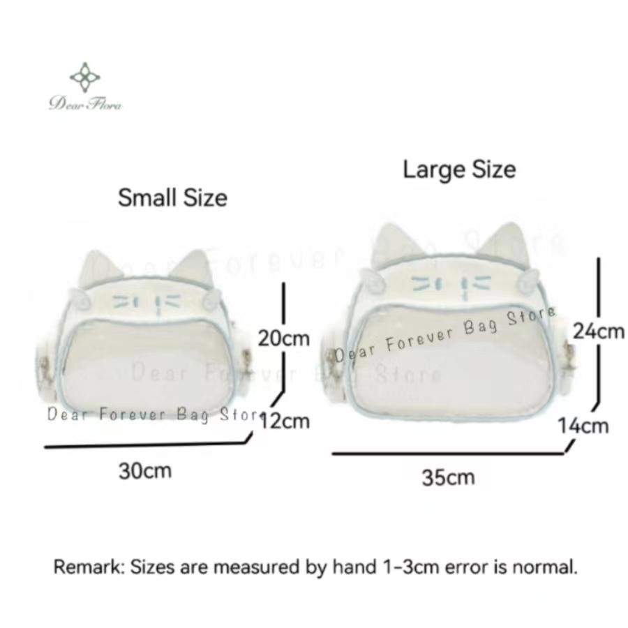 Y2K Korean Cute Cat Ita Bag Japan Kawaii PU Crossbody Bag Girls Transparent Pocket Harajuku Shoulder Bag Silver Fashion Backpack