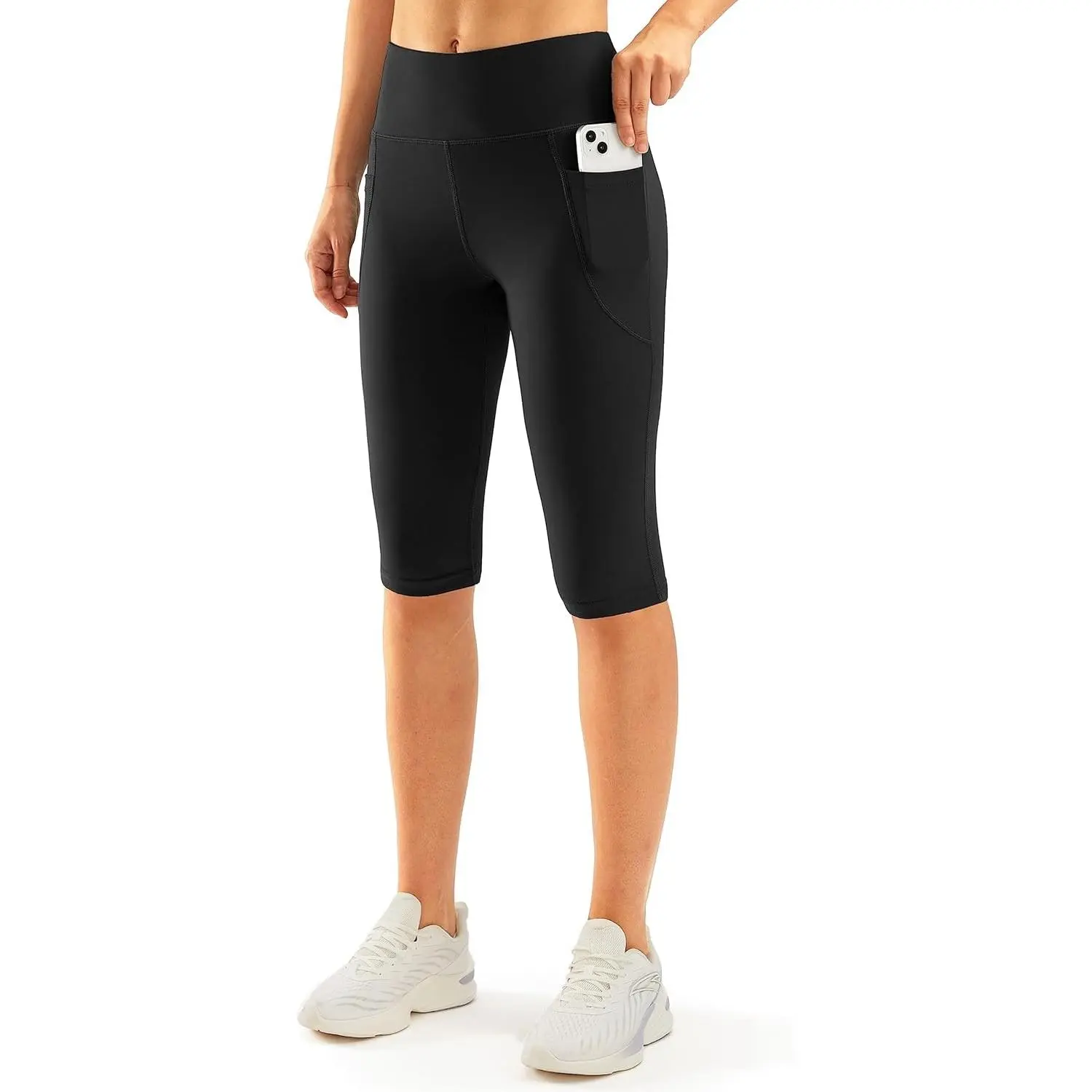 Women's High Waisted Knee Length Capri Leggings with Pockets for Workout Exercise YogaGift