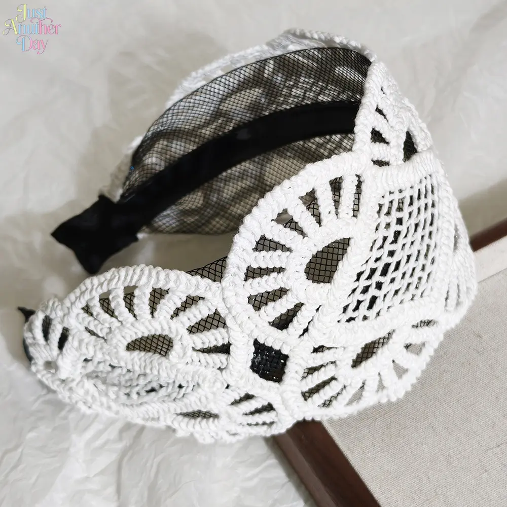 French Hollow Crochet Cotton Linen Wide Headbands Women Summer Breathable Anti-slip Serrated Hair Hoop Sweet Minimalist All-match Hair Accessories For Daily Travel Dating Beach