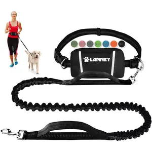Hands Free Dog Leash with Adjustable 28” to 49” Waist Belt, Zipper Walking Pouch, Dual Handle & Retractable Bungee, Ergonomic Design for Medium-Large Dogs, Hand Wash Only Pet Leads (Ideal for Running, Hiking)