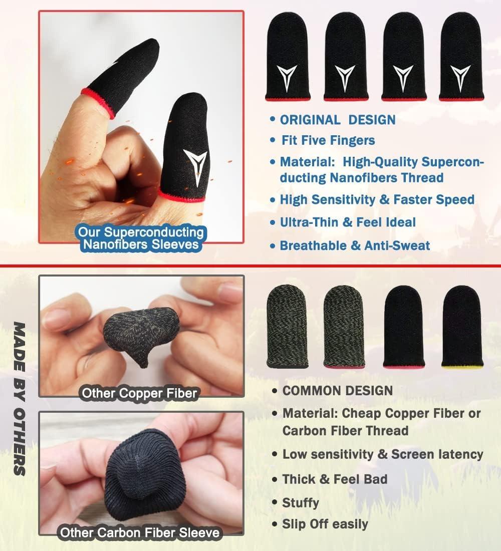 Game Improved Carbon Fiber Professional Model Gaming Finger Sleeves Ultra-Thin Breathable Anti-Sweat High Sensitivity Touchscreen Compatible 6 Pack