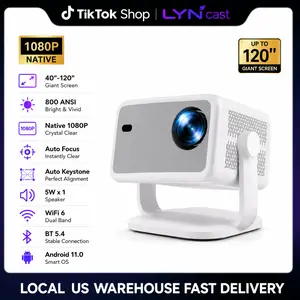 Lyncast L018 Smart Projector, Native 1080P, Bright 800 ANSI, Auto Focus, WiFi 6, Android 14