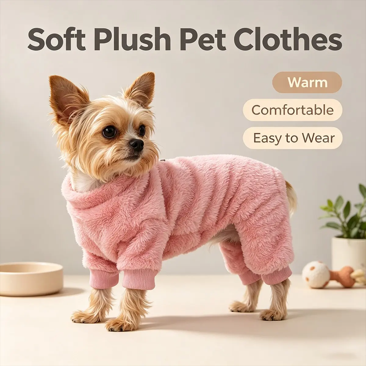 Pet Fall Winter Clothing,  Metal D-Ring, No Extra Harness Needed, Full Coverage Warm Cozy Pet Coat, Ideal for Teddy, Pomeranian, Chihuahua, Cats