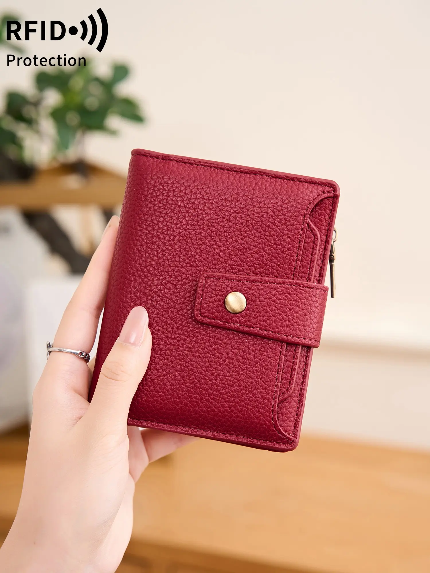 Women's Rfid Anti-Theft PU Leather Wallet Purse, Rfid Blocking Wallet, Zippered Coin Pocket, 4 ID Windows, Multi-Functional Minimalist Trifold Short Wallet, Fashionable Mini Bag