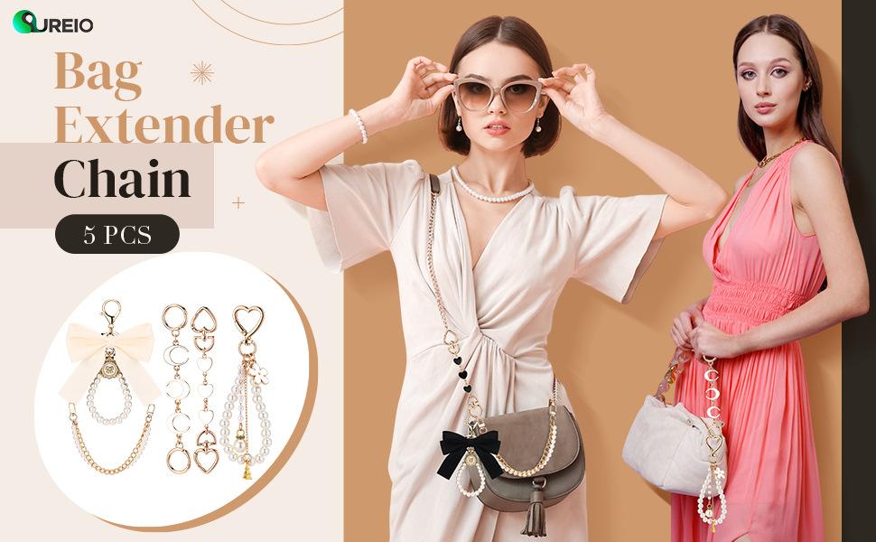 5 Pcs Bag Extender Chain Gold Pearl Purse Chain Ribbon Bow Keychain Extender Bag Strap Purse Charms Accessories for Handbag Y2K Aesthetic Bag Accessories Bag Charm Keychain Accessory Gifts for Women keychains for women